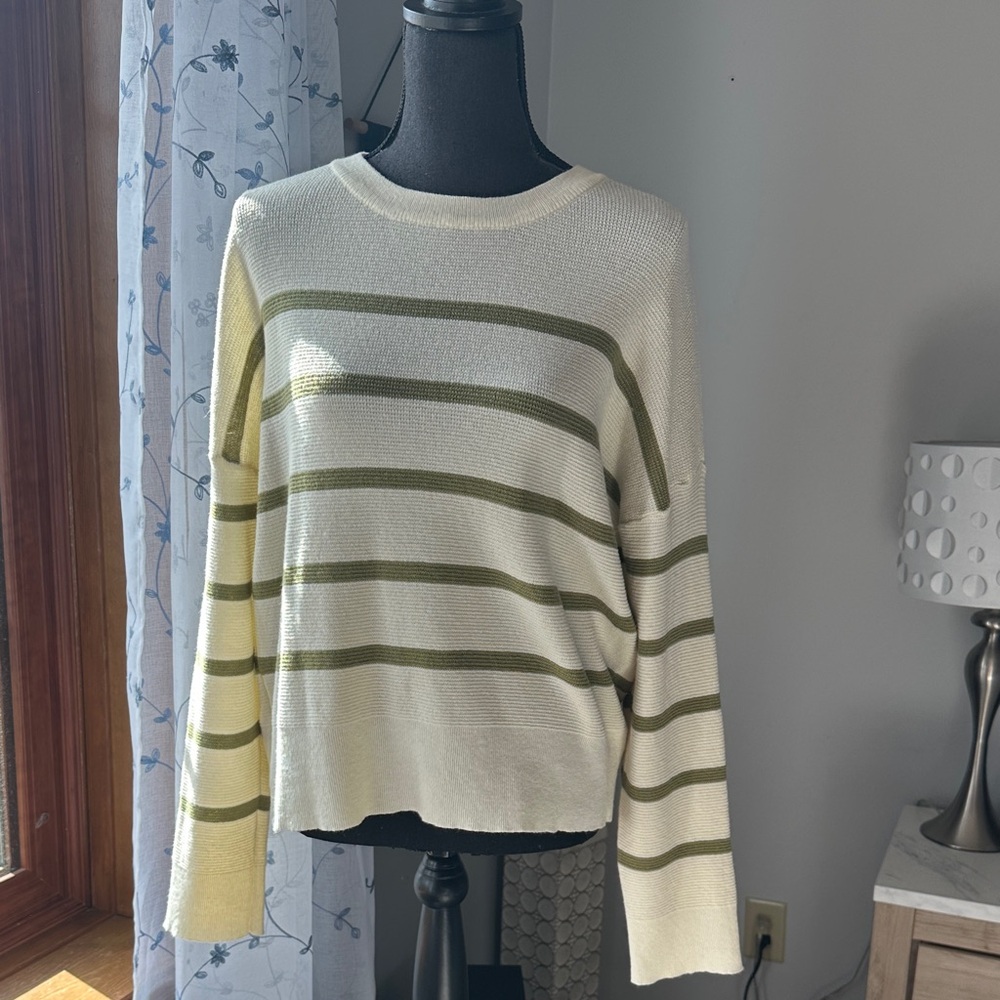 Thread & Supply Olive and Cream Striped Sweater